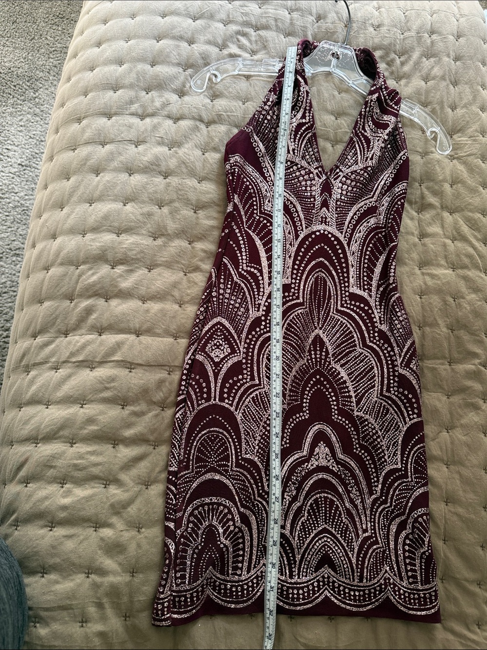 Burgundy Halter Dress with Silver Sparkle/Glitter Detail